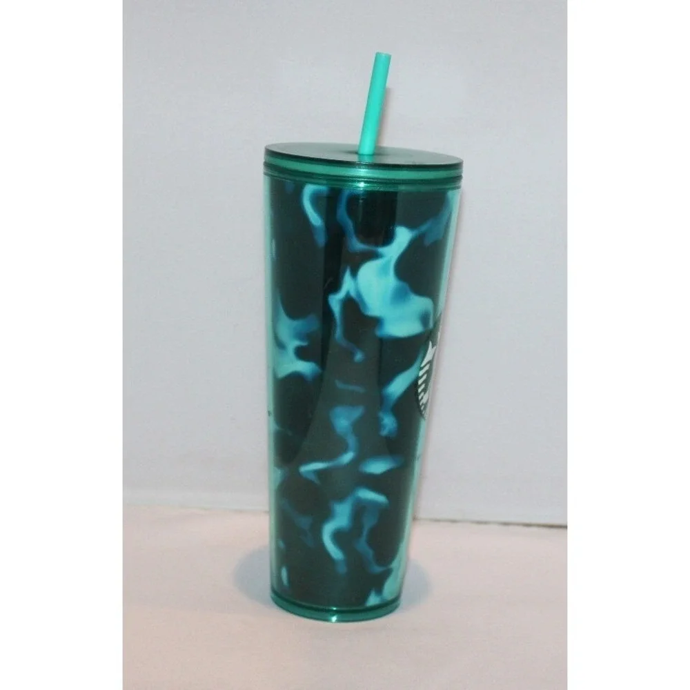 Starbucks 24 fl oz blue green Venti cold tumbler travel cup with lid & straw